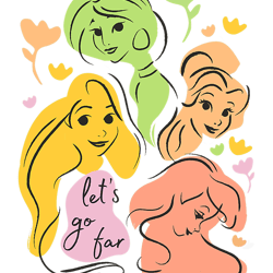 disney princess group shot color splash outline let s go far t-shirt.pngdisney princess group shot color splash outline