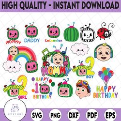 cocomelon personalized name and ages birthday svg, cocomelon brithday bundle png,cocomelon family birthday png, watermel