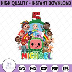 cocomelon personalized name and ages birthday png, cocomelon brithday png,word party family png, watermelon birthday gir