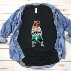 bear t shirt men - double exposure bear - papa bear shirt - mens tshirt bear - fathers day gift , athletic gray