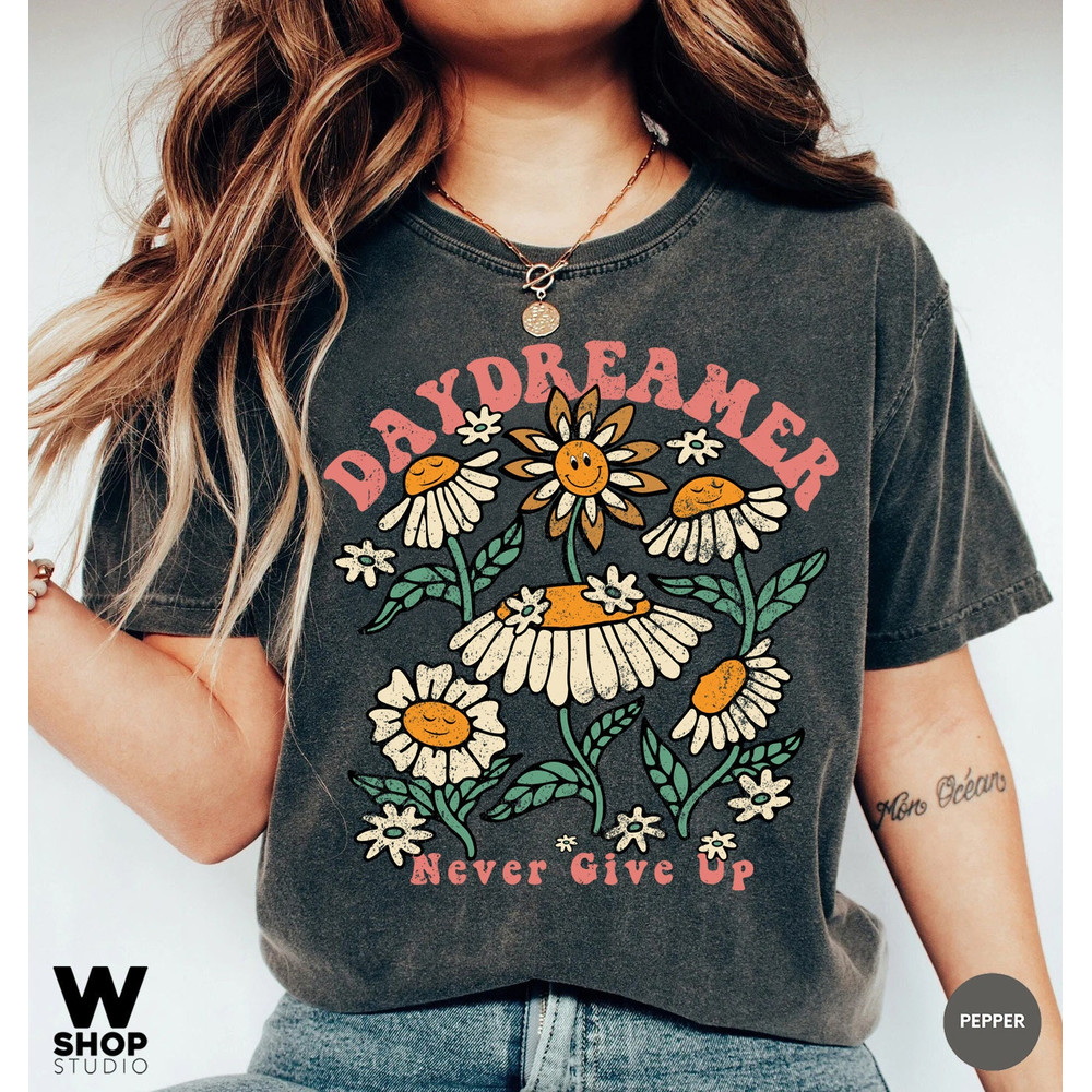 Boho Floral Shirt, Hippie Shirt, Daydreamer Shirt, Retro Tshirt, Comfort Colors, Summer tee, Flowers Tshirt, Garden Tee, Plants - 1.jpg