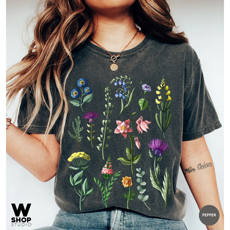 Botanical Shirt, Vintage Floral T-shirt, Flower Tee, Vintage Botanical, Wildflower Botanical Print, Oversized Shirt, Graphic Tshirt - 1.jpg