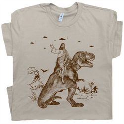 jesus riding dinosaur t shirt ufo t shirt funny t shirts offensive t shirt cool graphic t shirts crazy shirts for men wo