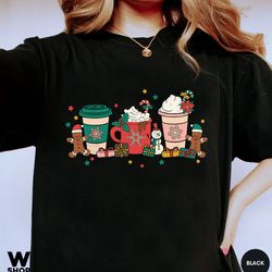 christmas coffee shirt, peppermint iced latte snowmen sweets snow warm cozy winter women shirt, christmas latte shirt