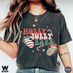 christmas holly jolly babe shirt, comfort colors, retro christmas t-shirt, retro xmas holiday apparel, vintage christmas