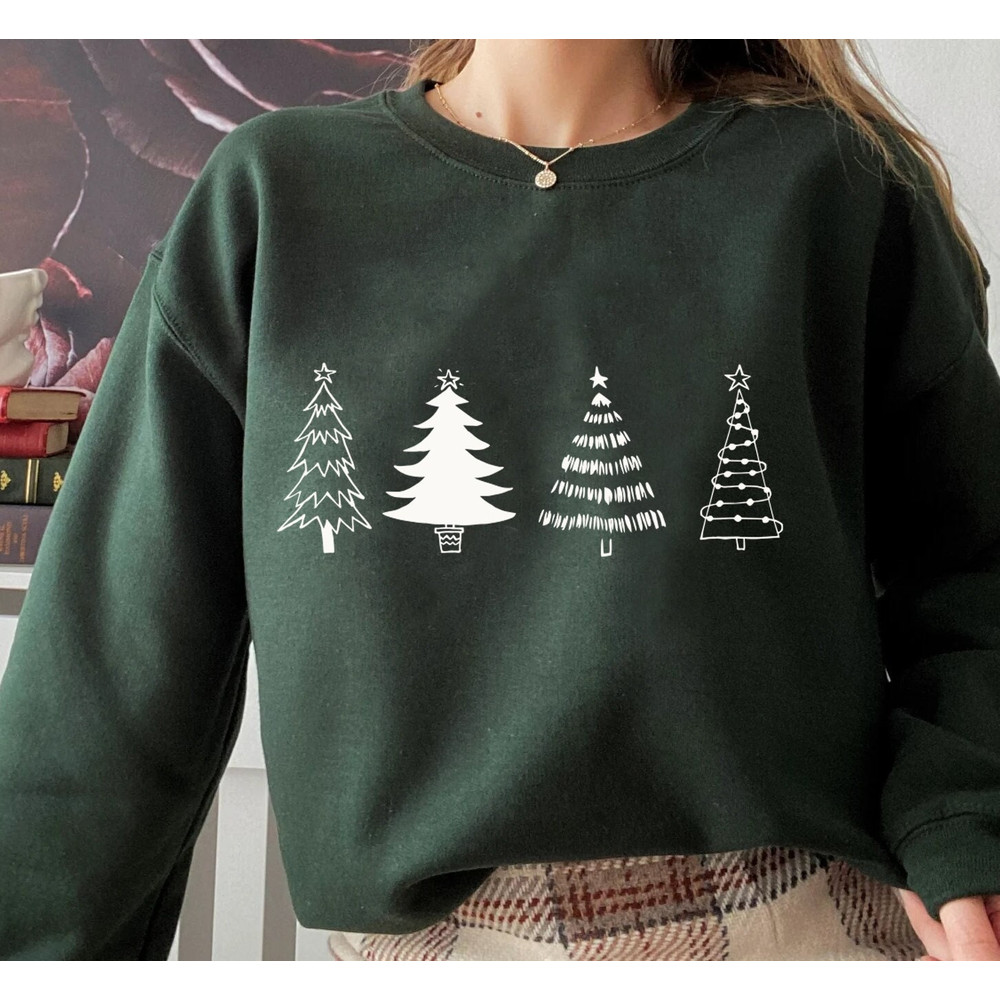 Christmas Tree Sweatshirt, Merry & Bright Shirt, Christmas Shirts for Women, Christmas Crewneck pullover Sweater, cute Winter Holiday Tees - 1.jpg