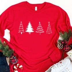 christmas trees long sleeve shirt, women's christmas shirt, christmas holiday shirt, xmas farmhouse christmas tee