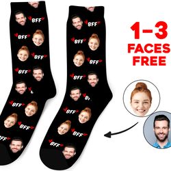 custom face socks, bff personalized photo socks, bff picture socks, face on socks, customized gift for best friends
