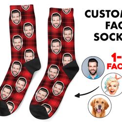 Custom Face Socks, Custom Photo Socks, Flannel Socks, Personalized Socks, Tartan Check Picture Socks, Funny Gift For Her