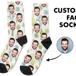 custom face socks, personalized photo, cactus picture socks, cacti socks, customized funny photo gift for her, him or be