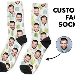 Custom Face Socks, Personalized Photo, Cactus Picture Socks, Cacti Socks, Customized Funny Photo Gift For Her, Him or Be