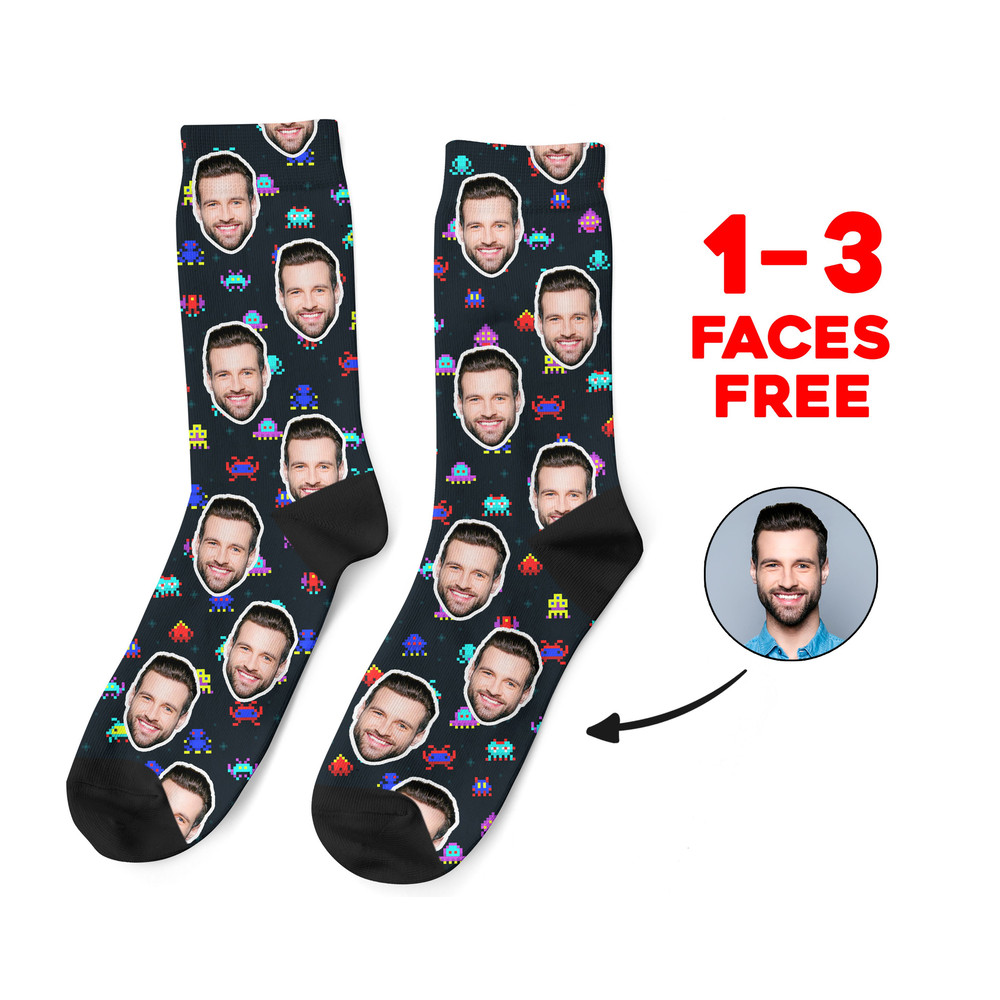 Custom Face Socks, Retro Game Face Photo Socks, Personalized Gaming Socks, Picture Socks, Funny Gift For Her, Him or Best Friends - 1.jpg