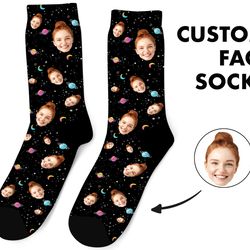 custom face socks, space custom photo socks, face on socks, personalized socks, space picture socks, funny gift for her,