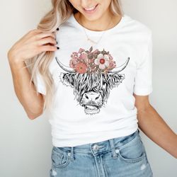cute cow shirt, floral cow shirt for mom, highland cow shirt, cow gifts for her, heifer shirt, farm t-shirt, ranch tee,