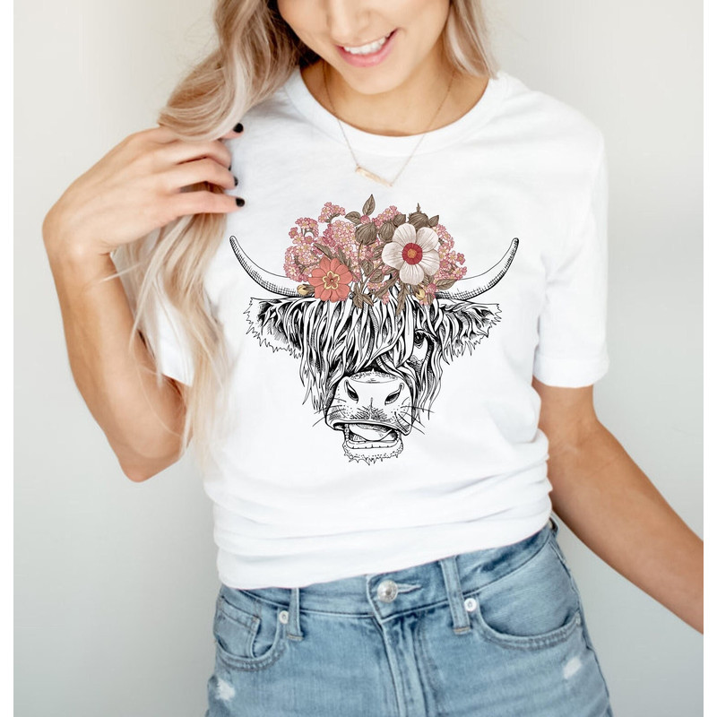 Cute Cow Shirt, Floral Cow Shirt For Mom, Highland Cow Shirt, Cow Gifts For Her, Heifer Shirt, Farm T-shirt, Ranch Tee, Farmer, Cowgirl - 1.jpg