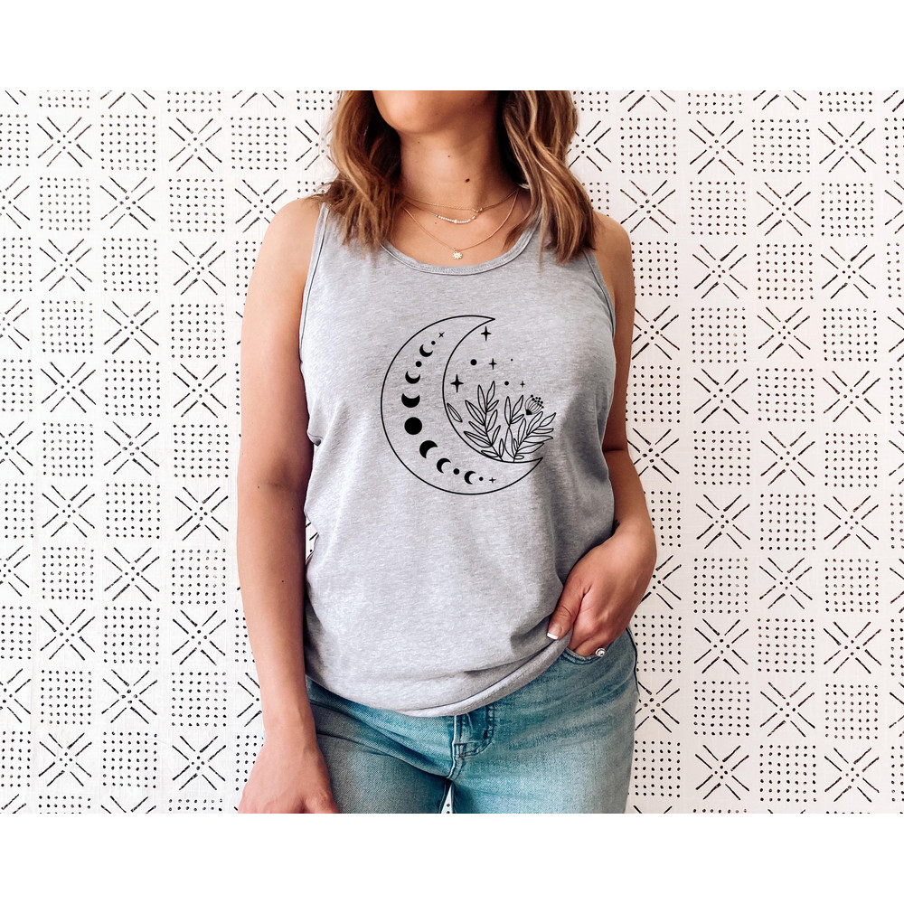 Floral Moon Tank, Moon Top T shirt, Moon Wildflower Tee, Moon Phases Tank, Moon Boho Tank, Astronomy Tee, Celestial Tank - 6.jpg