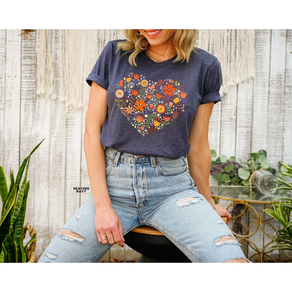 Flower Heart Shirt, Wildflower Tshirt, Gift for Women, Ladies Shirts, Best Friend Gift, Wild Flowers Shirt, Floral Tshirt, Flower Shirt - 8.jpg