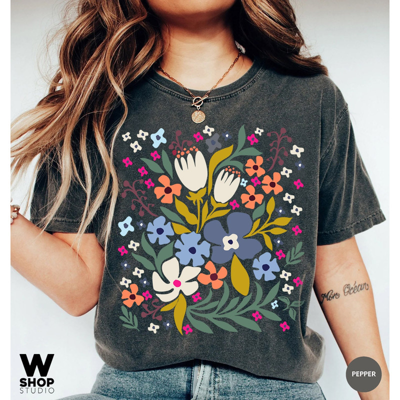 Flower Shirt, Wildflower T-shirt, Meadow Floral Shirt Aesthetic, Oversized Graphic Tee, Boho Tee, Hippie Womens Gift For Her - 1.jpg