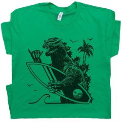 dinosaur surfing t shirt vintage surf t shirts cool surfer tees 80s 70s surfboard gift for men women kids teen hawaii re