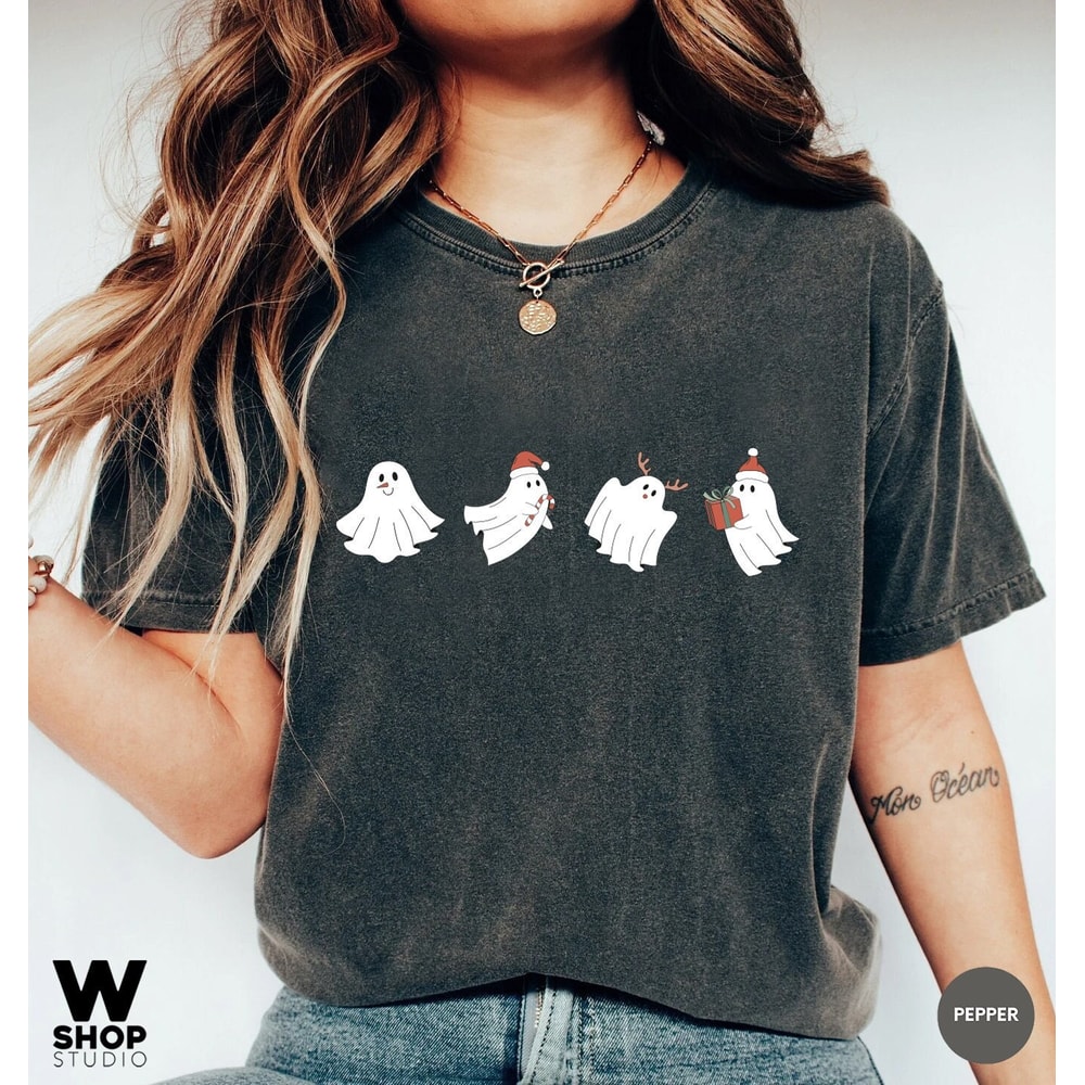 Funny Christmas Shirt, Merry Christmas Shirt, Women's Christmas Shirt, Cute Ghost Christmas Tee, Holiday Tree Shirt, Christmas Tee for Women - 1.jpg