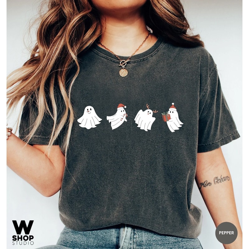 Funny Christmas Shirt, Merry Christmas Shirt, Women's Christmas Shirt, Cute Ghost Christmas Tee, Holiday Tree Shirt, Christmas Tee for Women - 1.jpg