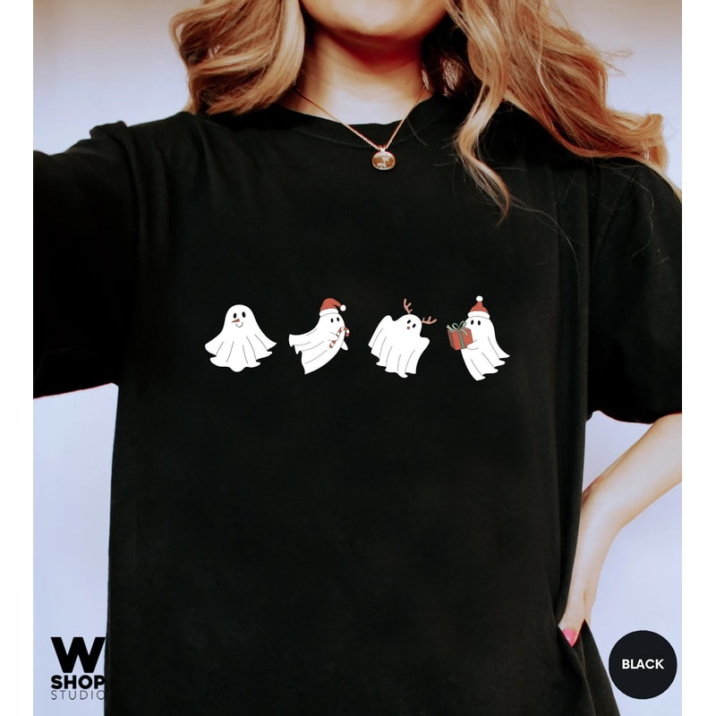 Funny Christmas Shirt, Merry Christmas Shirt, Women's Christmas Shirt, Cute Ghost Christmas Tee, Holiday Tree Shirt, Christmas Tee for Women - 4.jpg