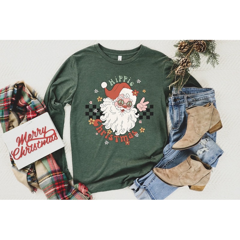 Funny Santa Long Sleeve Shirt, cute Christmas shirt for women, crewneck graphic christmas tee, Santa shirt for women, xmas long sleeve - 1.jpg