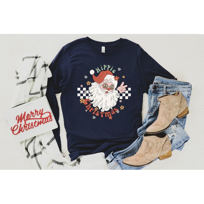 Funny Santa Long Sleeve Shirt, cute Christmas shirt for women, crewneck graphic christmas tee, Santa shirt for women, xmas long sleeve - 2.jpg