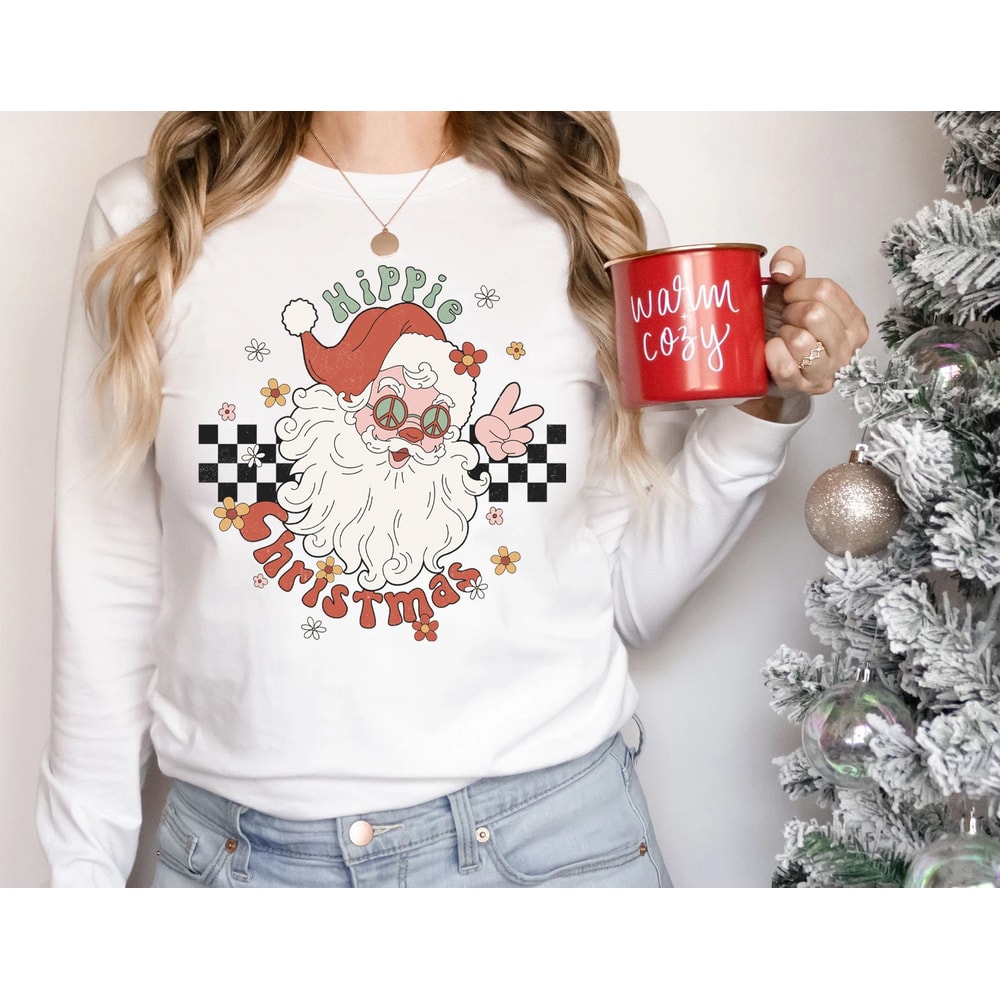 Funny Santa Long Sleeve Shirt, cute Christmas shirt for women, crewneck graphic christmas tee, Santa shirt for women, xmas long sleeve - 3.jpg