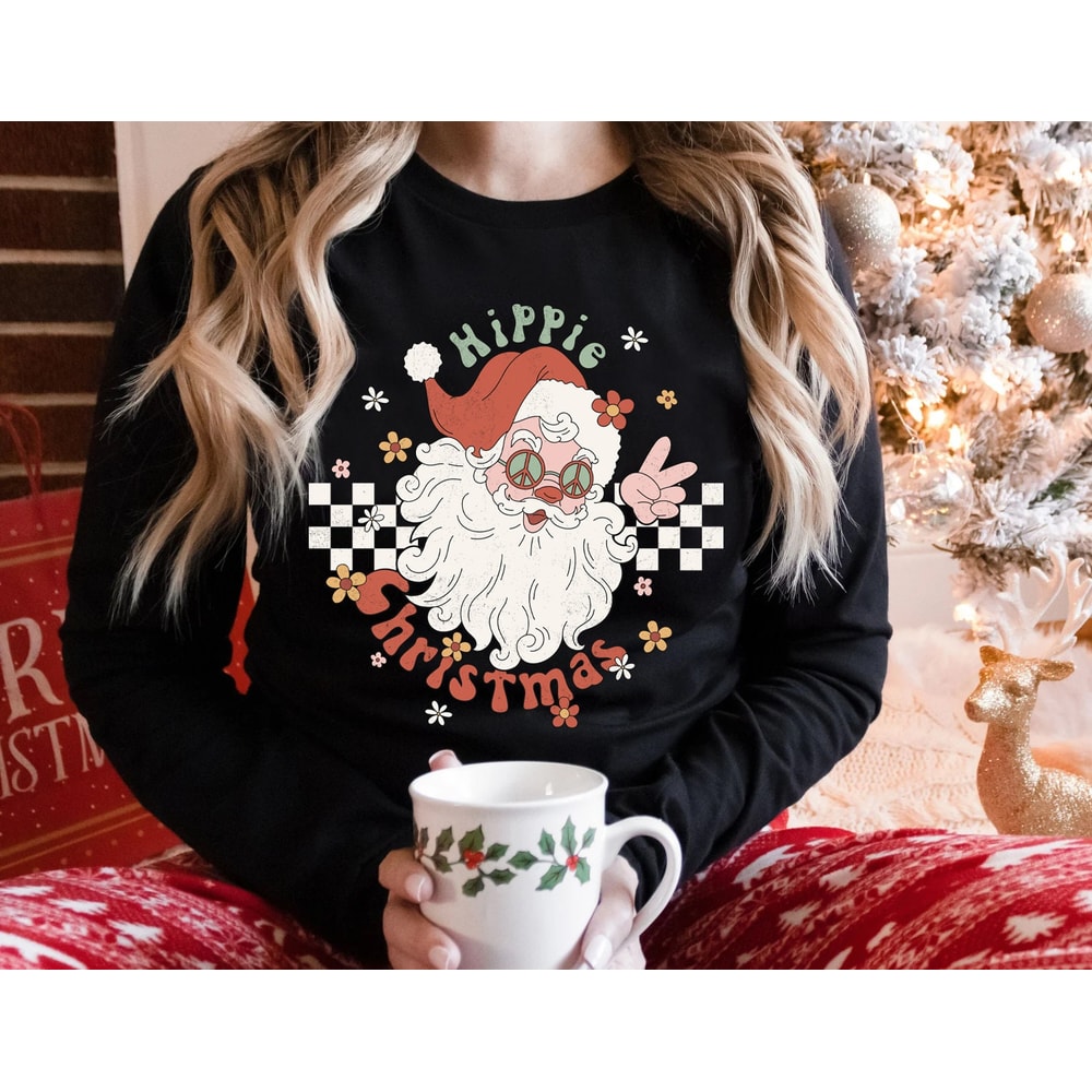 Funny Santa Long Sleeve Shirt, cute Christmas shirt for women, crewneck graphic christmas tee, Santa shirt for women, xmas long sleeve - 4.jpg
