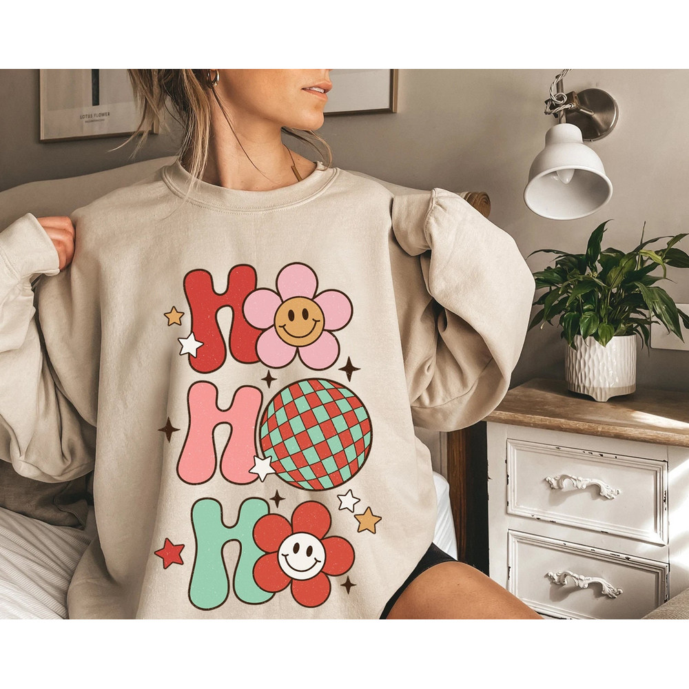 Ho Ho Ho Retro Christmas Sweatshirt, 70s Vintage Christmas Sweater, Cute Xmas Sweatshirts, Womens Christmas Shirts, Christmas Gift for Her - 2.jpg
