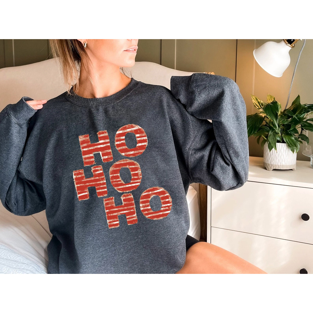 HO HO HO Sweatshirt, Merry Christmas Tree Hoodie, Unisex Adult Funny Holiday shirt, Vintage Merry and Bright Xmas Crew tee - 4.jpg