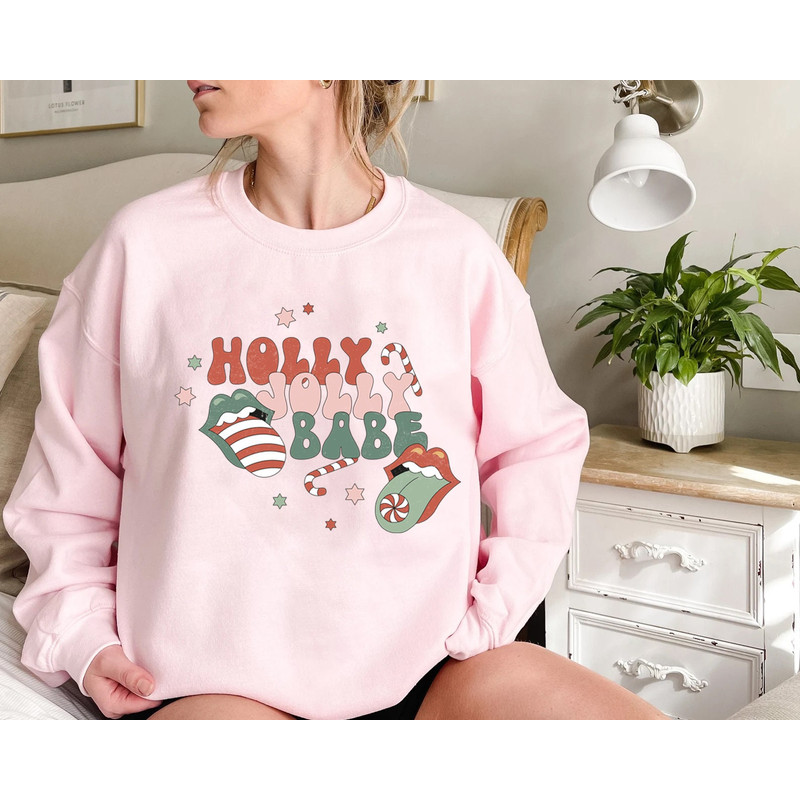 Holly Jolly Babe Sweatshirt, Retro Christmas Sweatshirt, Womens Christmas Crewneck, Cute Vintage Christmas Sweaters, Christmas Gift - 4.jpg