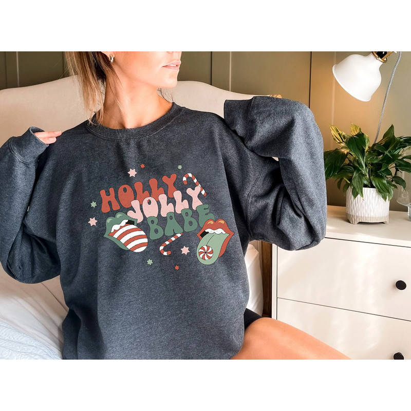 Holly Jolly Babe Sweatshirt, Retro Christmas Sweatshirt, Womens Christmas Crewneck, Cute Vintage Christmas Sweaters, Christmas Gift - 6.jpg