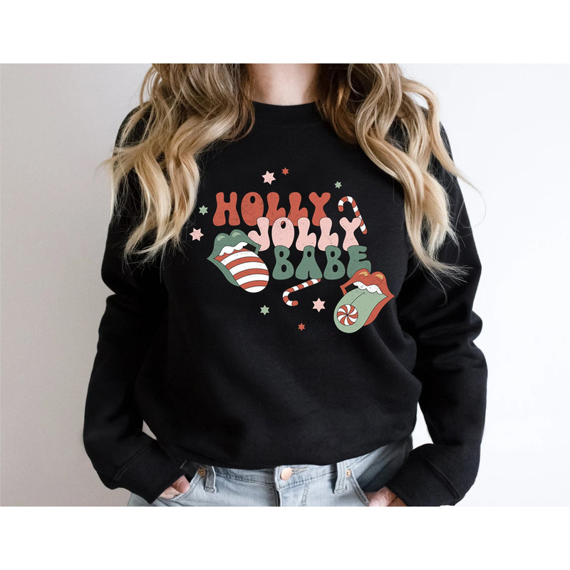 Holly Jolly Babe Sweatshirt, Retro Christmas Sweatshirt, Womens Christmas Crewneck, Cute Vintage Christmas Sweaters, Christmas Gift - 7.jpg