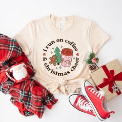 i run on coffee shirt cheer tee, retro christmas cheer t-shirt, cute christmas tee, funny holiday apparel, holiday appar