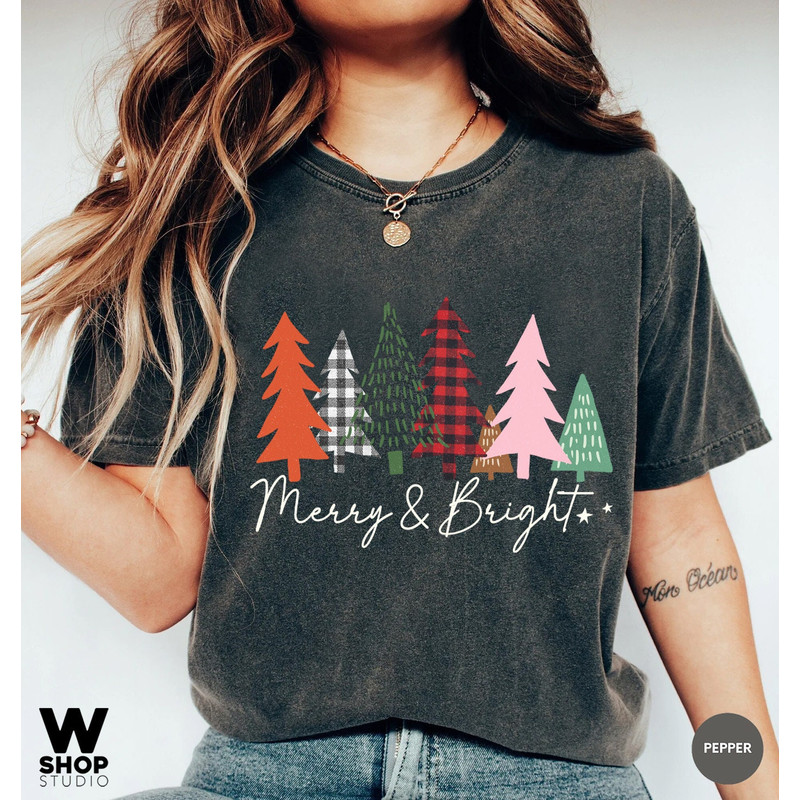 Ladies Merry Bright Christmas Shirt, Women Christmas Tree Shirt, Cute Christmas Shirt, Women Holiday Shirt - 2.jpg