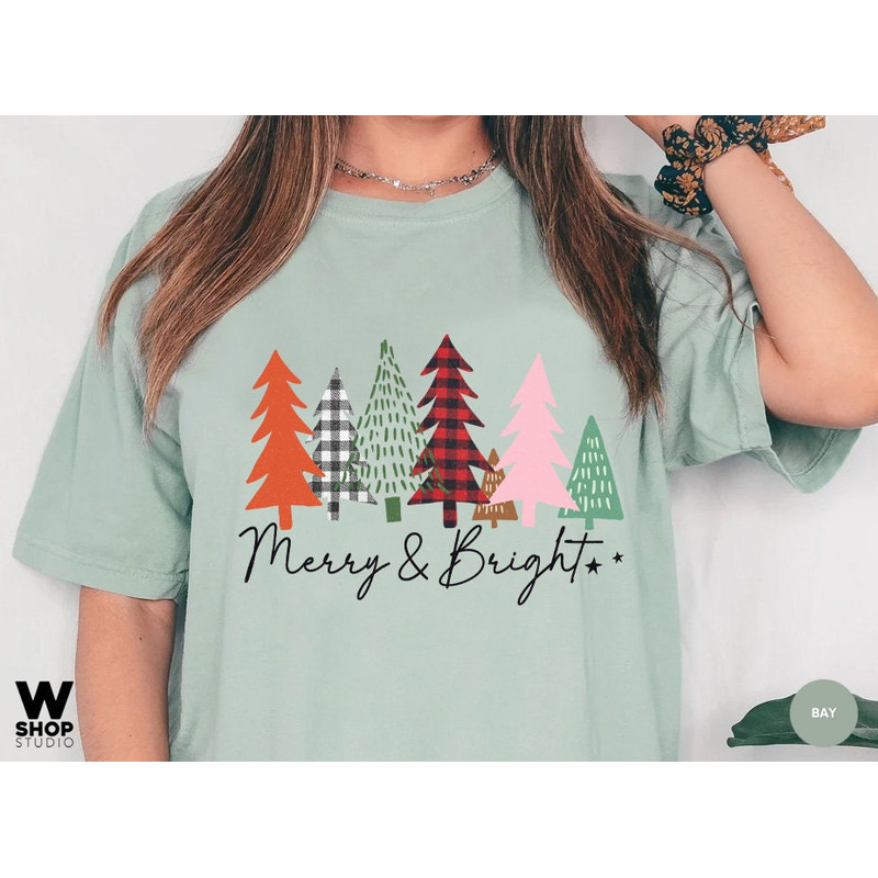 Ladies Merry Bright Christmas Shirt, Women Christmas Tree Shirt, Cute Christmas Shirt, Women Holiday Shirt - 4.jpg