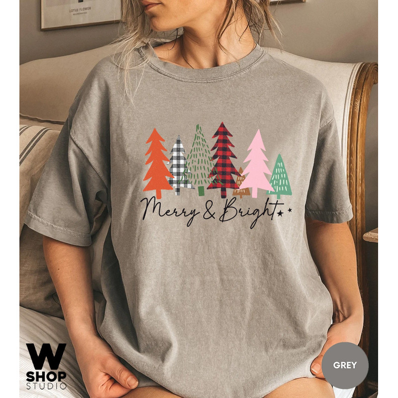 Ladies Merry Bright Christmas Shirt, Women Christmas Tree Shirt, Cute Christmas Shirt, Women Holiday Shirt - 5.jpg