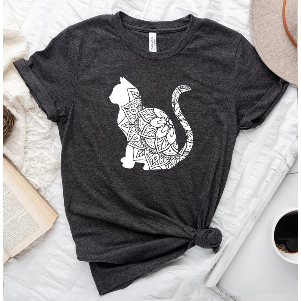 Mandala Cat T Shirt, Boho Floral Cat Tee, Cat Lover Tshirt, Animal Lover Tee, Floral Animal Shirt, Gift For Her - 1.jpg