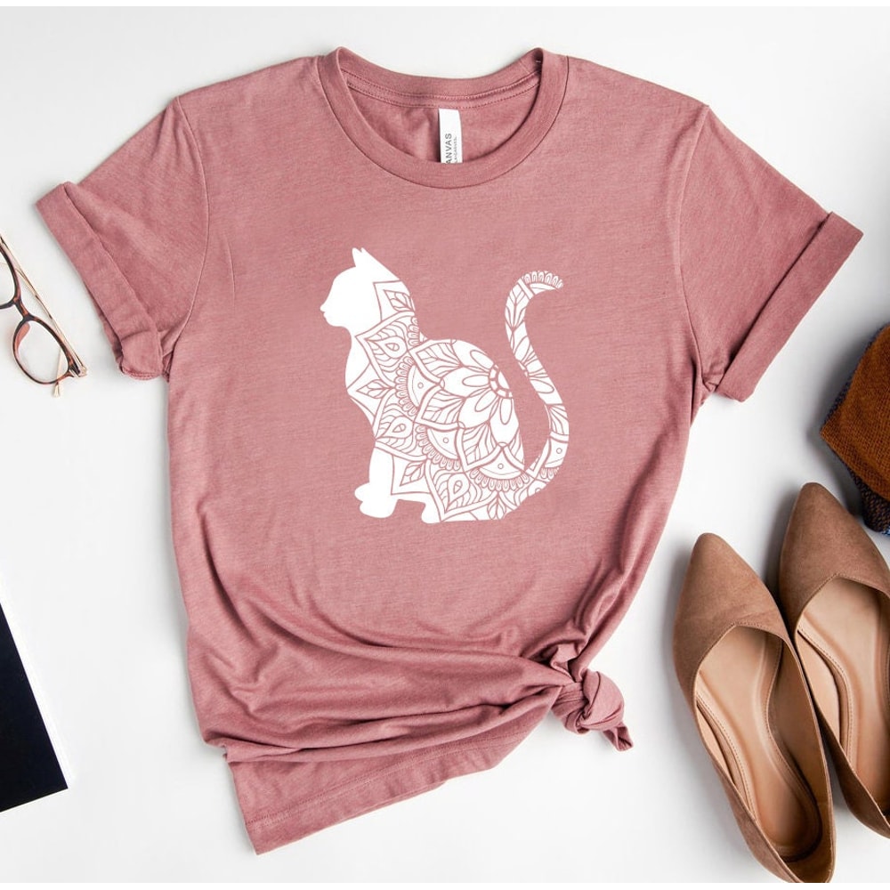 Mandala Cat T Shirt, Boho Floral Cat Tee, Cat Lover Tshirt, Animal Lover Tee, Floral Animal Shirt, Gift For Her - 2.jpg