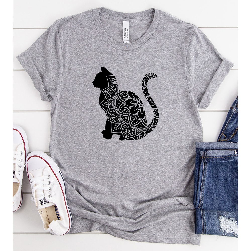 Mandala Cat T Shirt, Boho Floral Cat Tee, Cat Lover Tshirt, Animal Lover Tee, Floral Animal Shirt, Gift For Her - 3.jpg