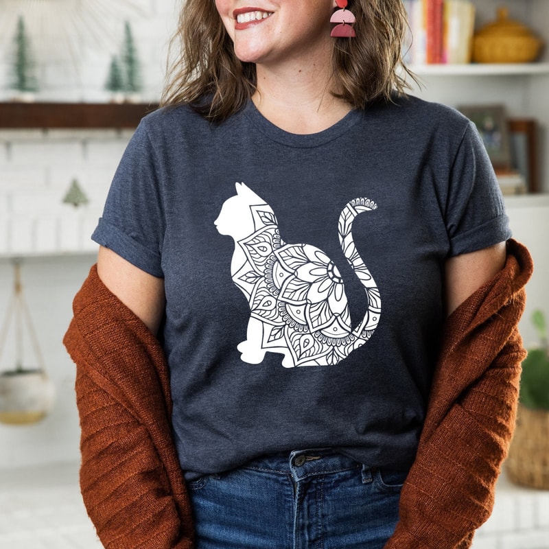 Mandala Cat T Shirt, Boho Floral Cat Tee, Cat Lover Tshirt, Animal Lover Tee, Floral Animal Shirt, Gift For Her - 4.jpg