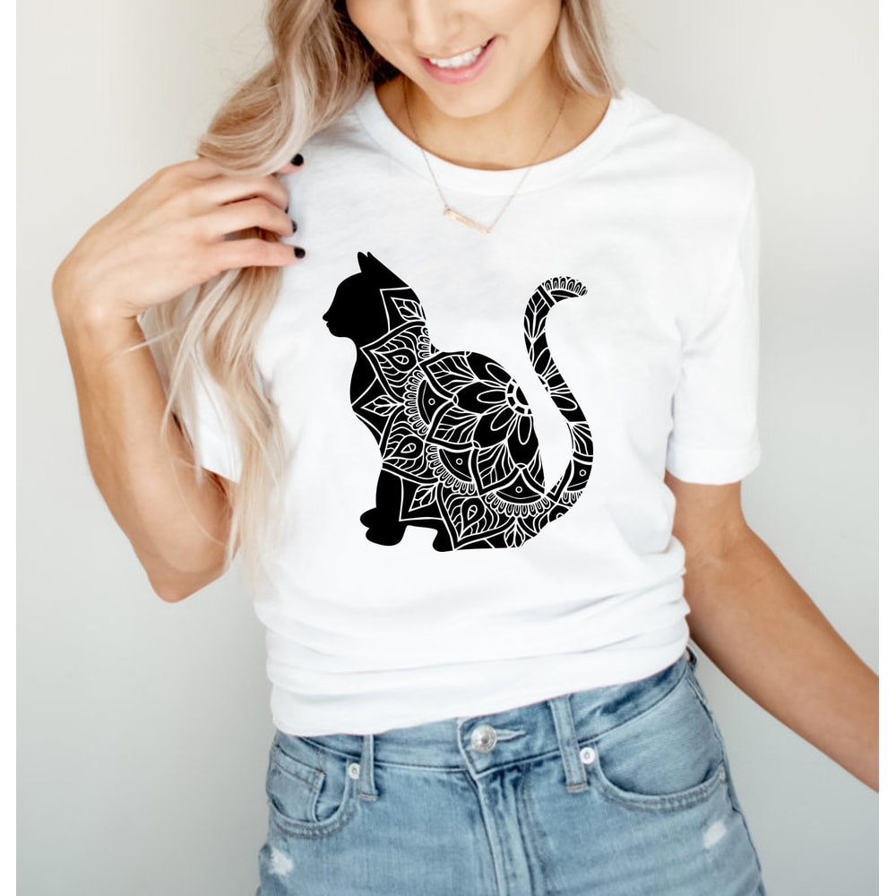 Mandala Cat T Shirt, Boho Floral Cat Tee, Cat Lover Tshirt, Animal Lover Tee, Floral Animal Shirt, Gift For Her - 5.jpg