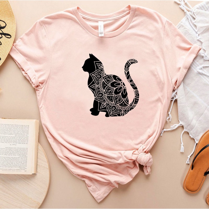 Mandala Cat T Shirt, Boho Floral Cat Tee, Cat Lover Tshirt, Animal Lover Tee, Floral Animal Shirt, Gift For Her - 7.jpg