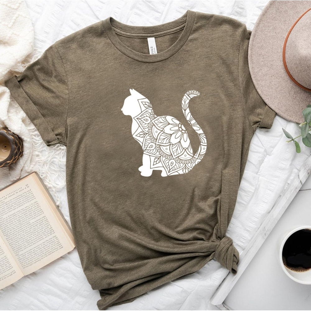 Mandala Cat T Shirt, Boho Floral Cat Tee, Cat Lover Tshirt, Animal Lover Tee, Floral Animal Shirt, Gift For Her - 8.jpg
