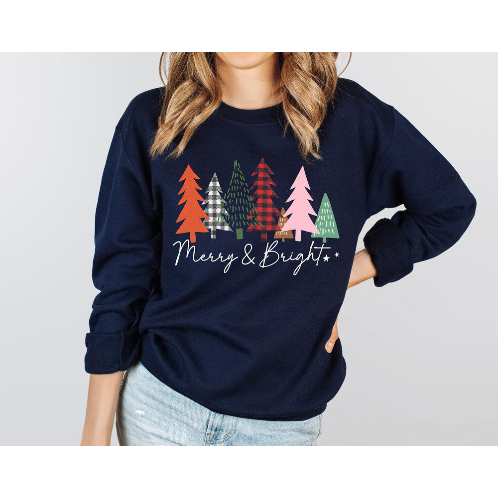 Merry & Bright Christmas Trees Sweatshirt, Christmas Sweatshirt, Holiday Sweater, Womens Holiday Sweatshirt, Christmas Shirt, Winter Shirt - 1.jpg