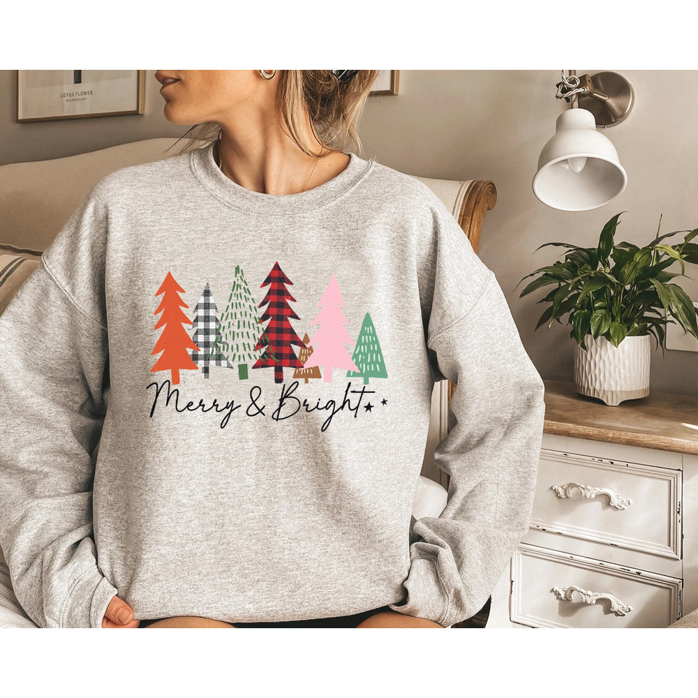 Merry & Bright Christmas Trees Sweatshirt, Christmas Sweatshirt, Holiday Sweater, Womens Holiday Sweatshirt, Christmas Shirt, Winter Shirt - 4.jpg
