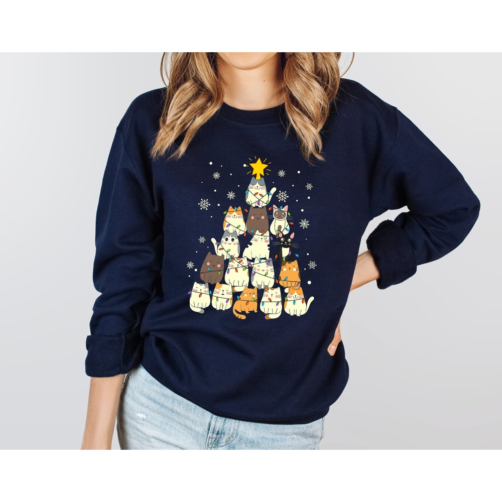 Merry Catmas Sweatshirt, Funny Christmas Sweat, Holiday Crewneck, Meowy Christmas, Cute Cat Sweater - 3.jpg