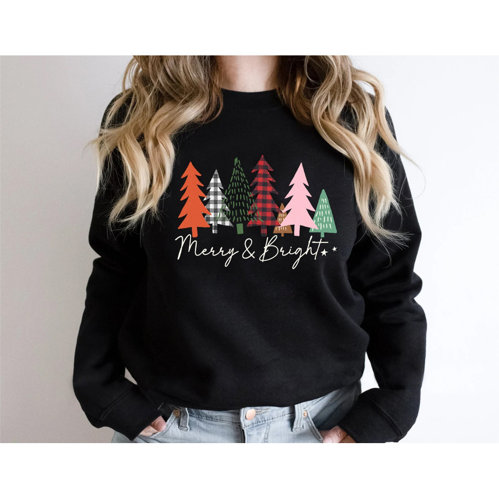 Merry & Bright Christmas Trees Sweatshirt, Christmas Sweatshirt, Holiday Sweater, Womens Holiday Sweatshirt, Christmas Shirt, Winter Shirt - 6.jpg